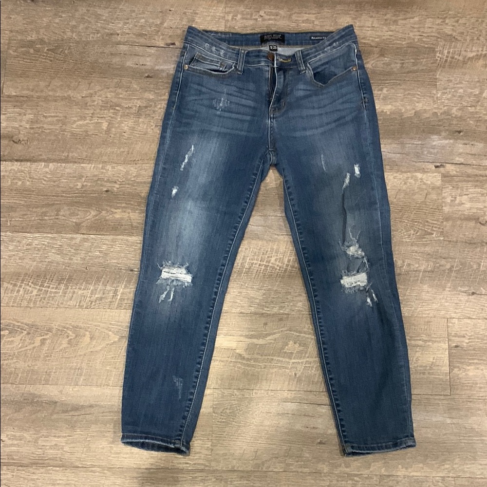 Judy Blue Skinny Blue Jeans with Distressed Details